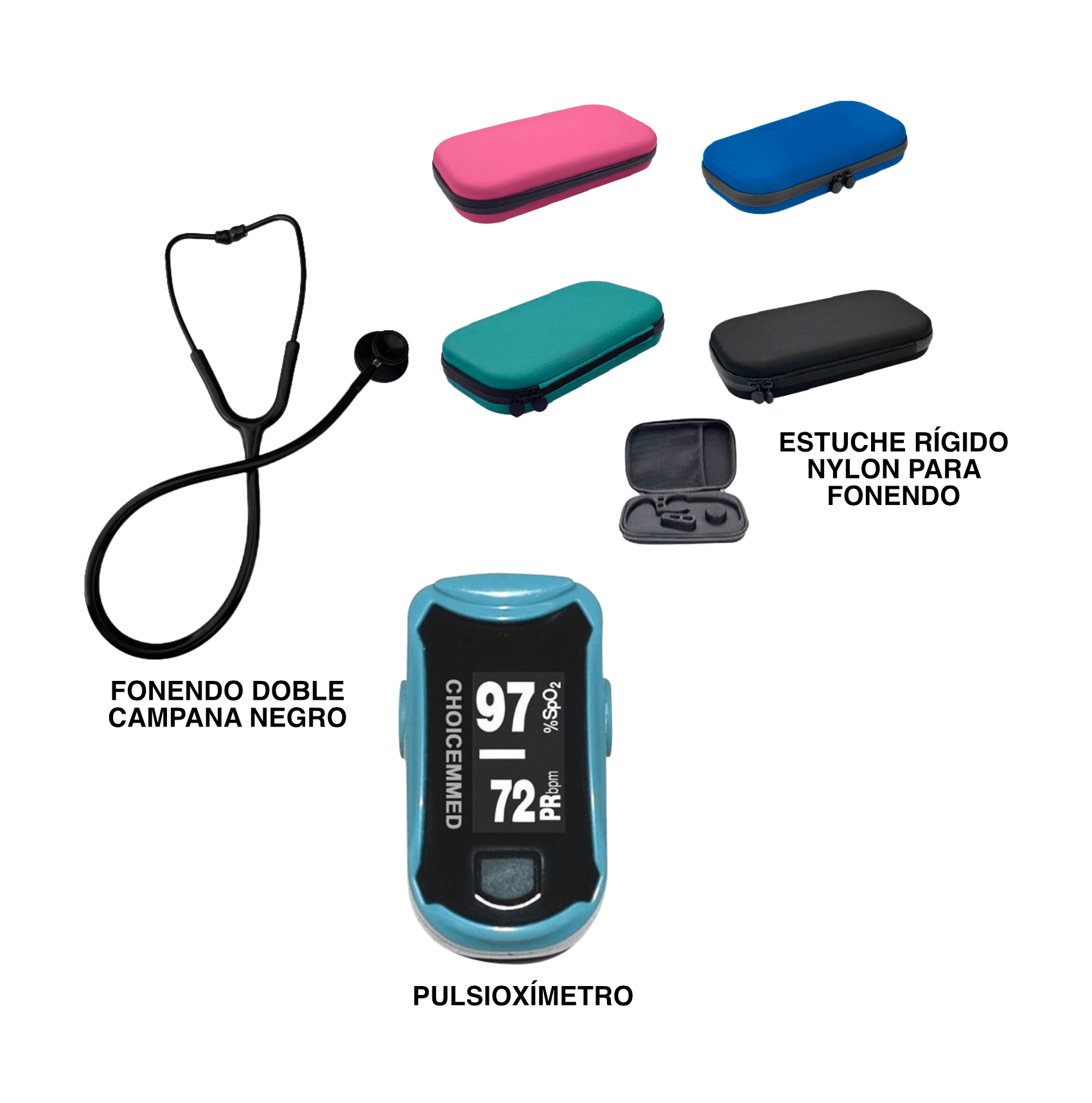 PACK FONENDO DOBLE CAMPANA, ESTUCHE Y PULSIOXÍMETRO